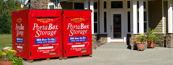 PortaBox storage containers in front of a house.